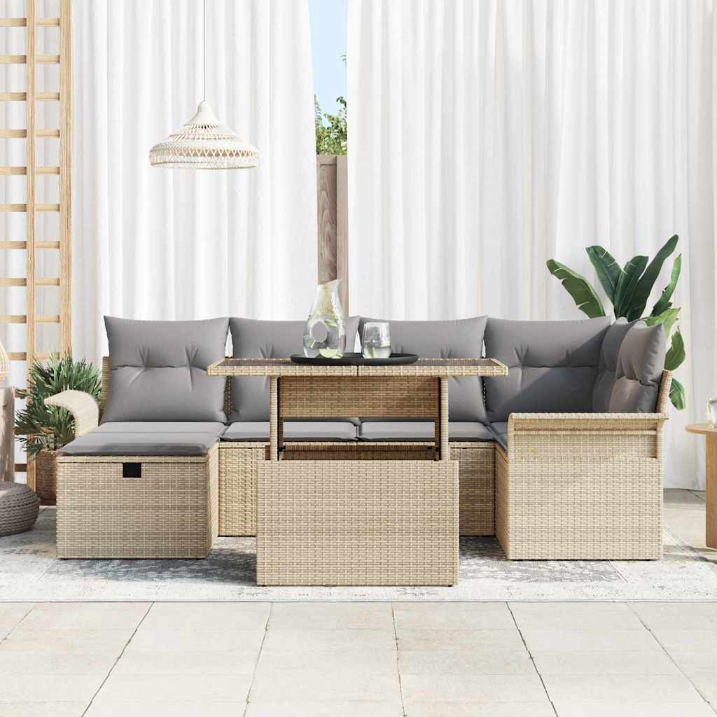 Conjunto de sofás de jardín 7 pcs Beige ratán sintético