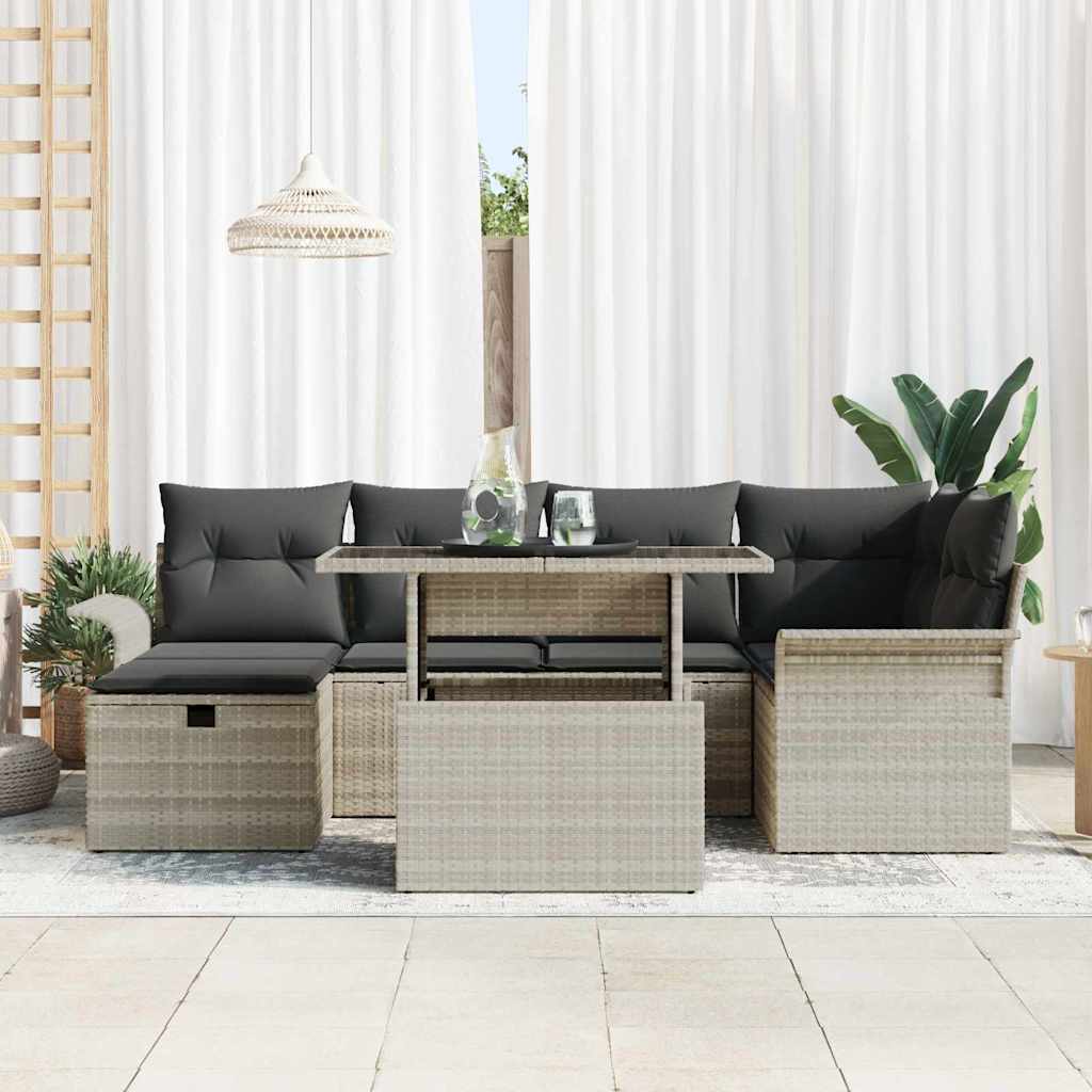 Conjunto de sofás de jardín 7 pcs Gris Claro ratán sintético