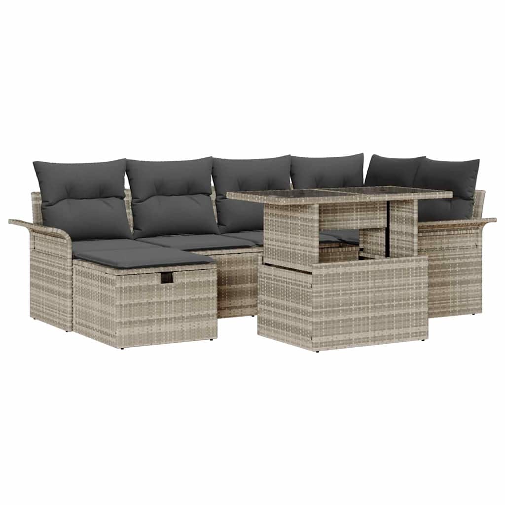 Conjunto de sofás de jardín 7 pcs Gris Claro ratán sintético