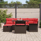 Conjunto de sofá de jardín con cojín 7 pcs Marrón Poliratán