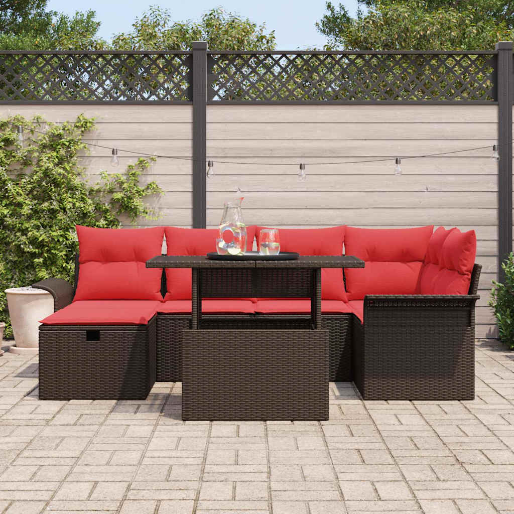 Conjunto de sofá de jardín con cojín 7 pcs Marrón Poliratán