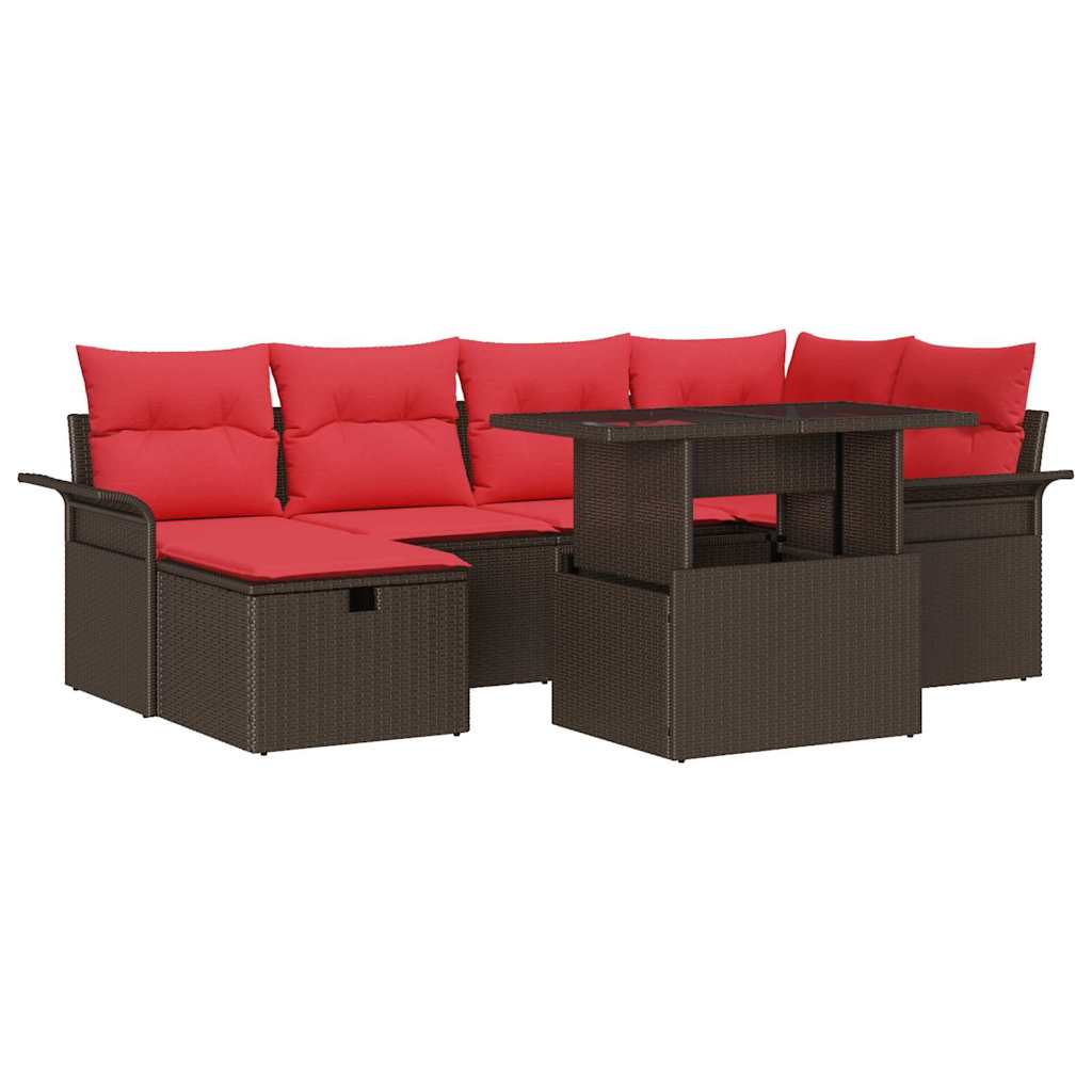 Conjunto de sofá de jardín con cojín 7 pcs Marrón Poliratán