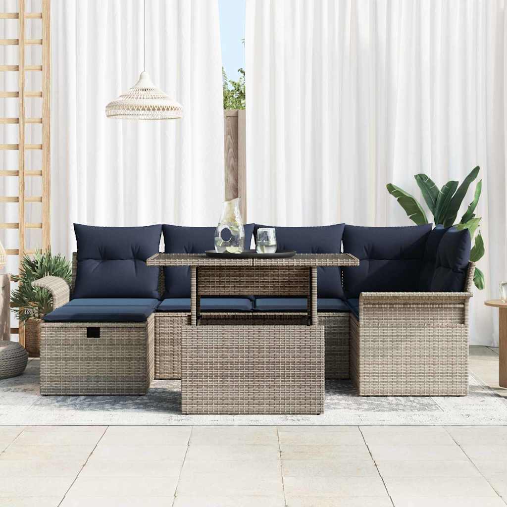 Conjunto de sofá de jardín con cojín 7 pcs Gris Poliratán