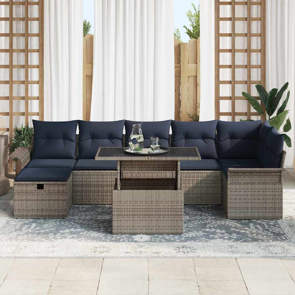 Conjunto de sofá de jardín con cojín 8 pcs Gris Poliratán