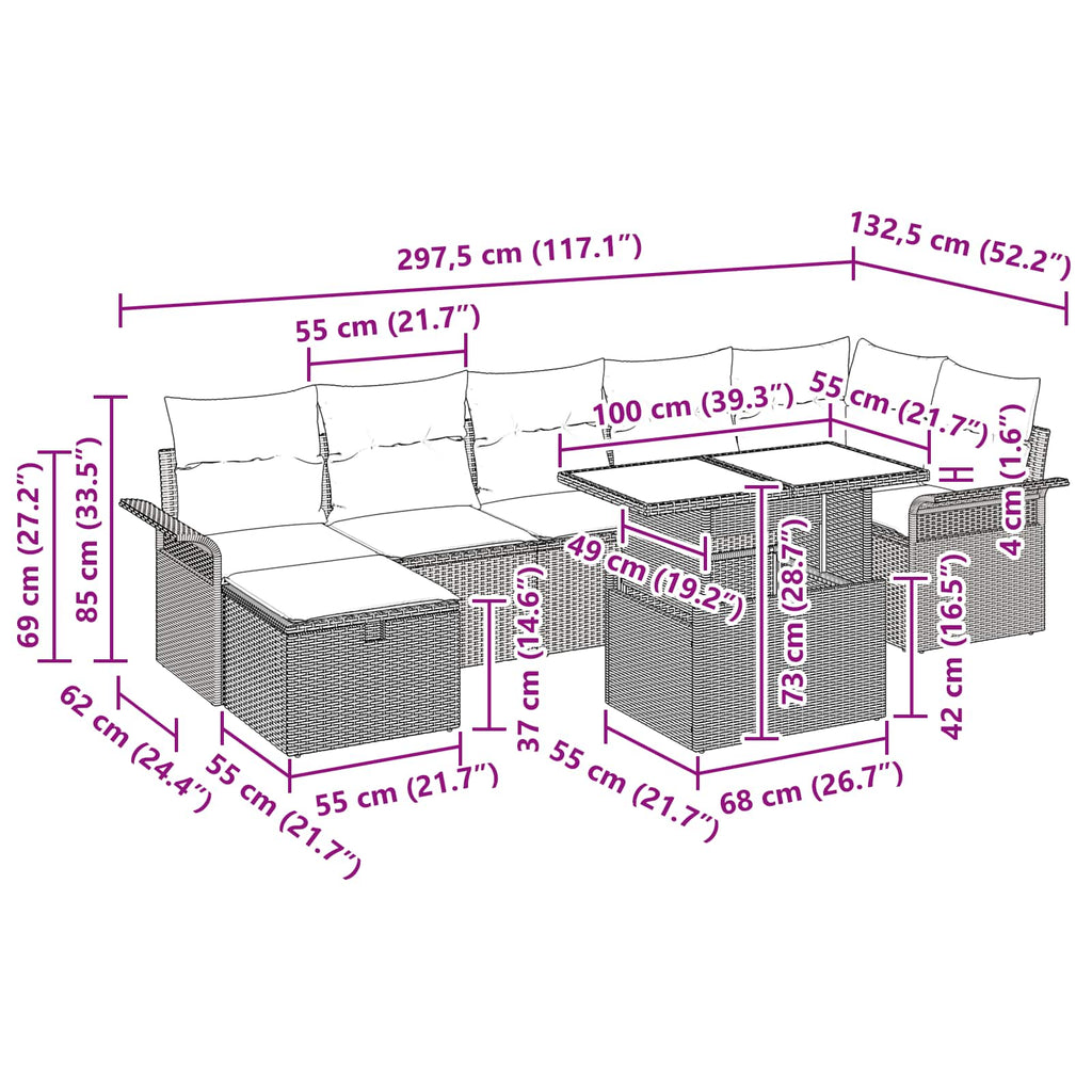 Conjunto de sofá de jardín con cojín 8 pcs Gris Poliratán