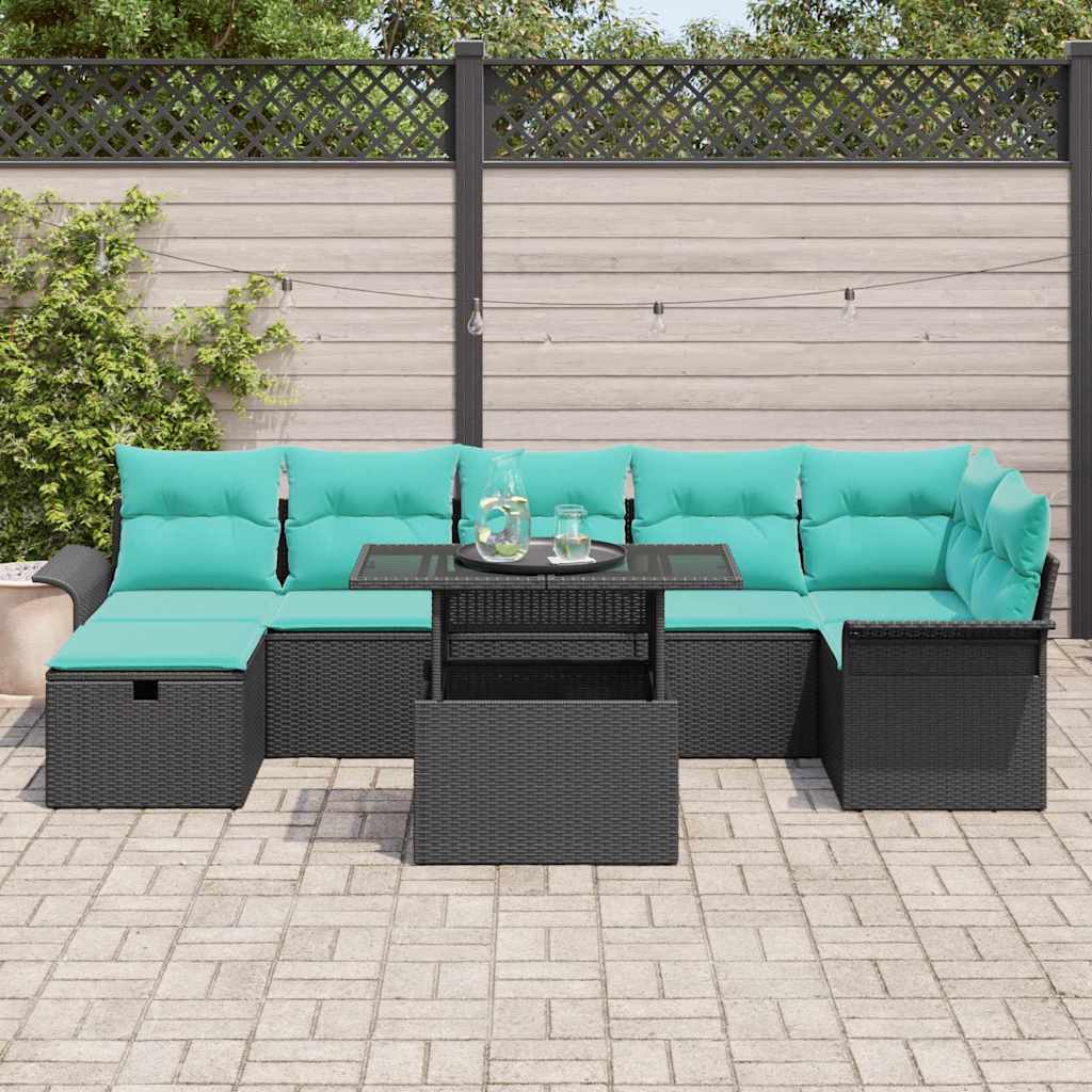 Conjunto de sofá de jardín con cojín 8 pcs Negro Poliratán