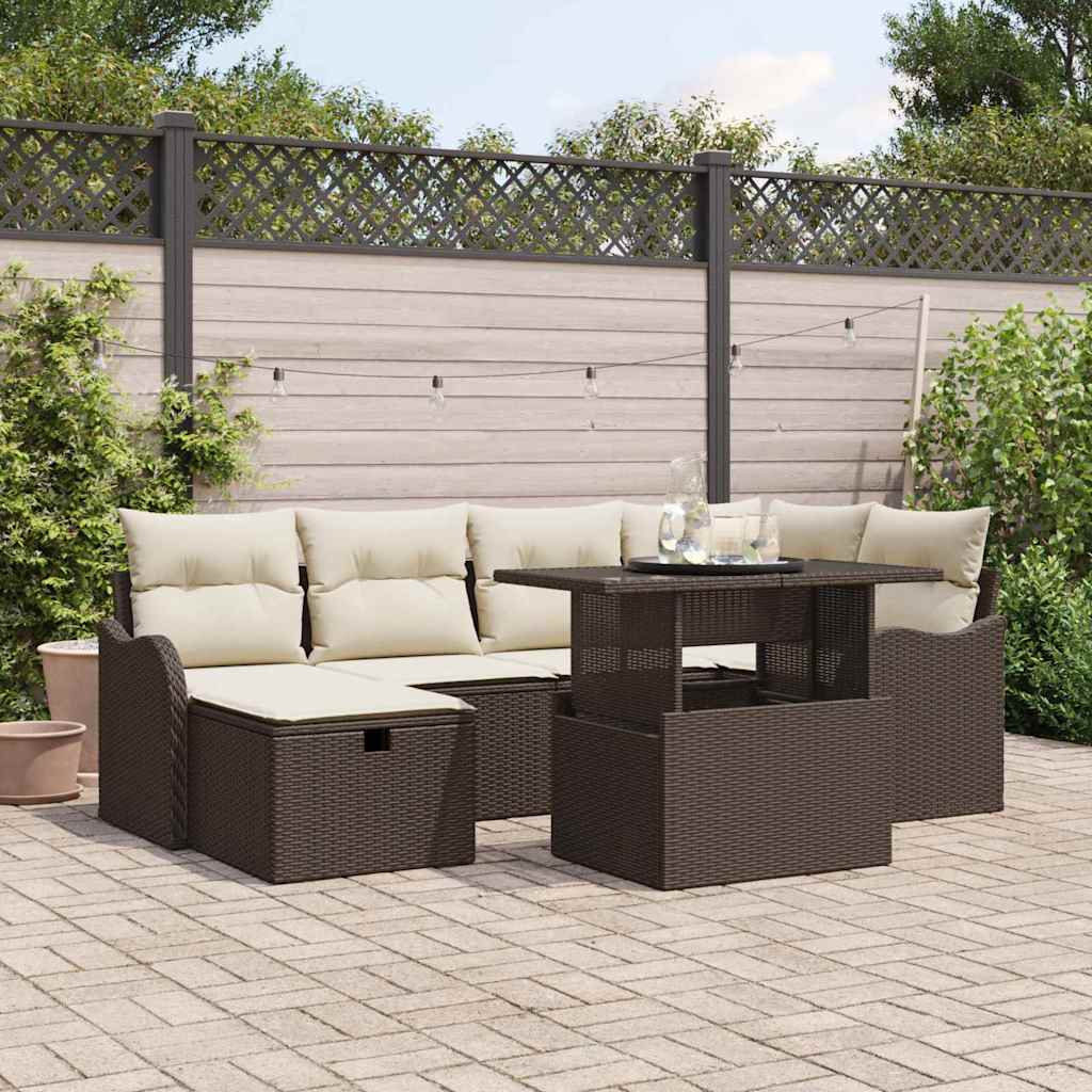 Conjunto de sofá de jardín con cojín 7 pcs Beige Poliratán