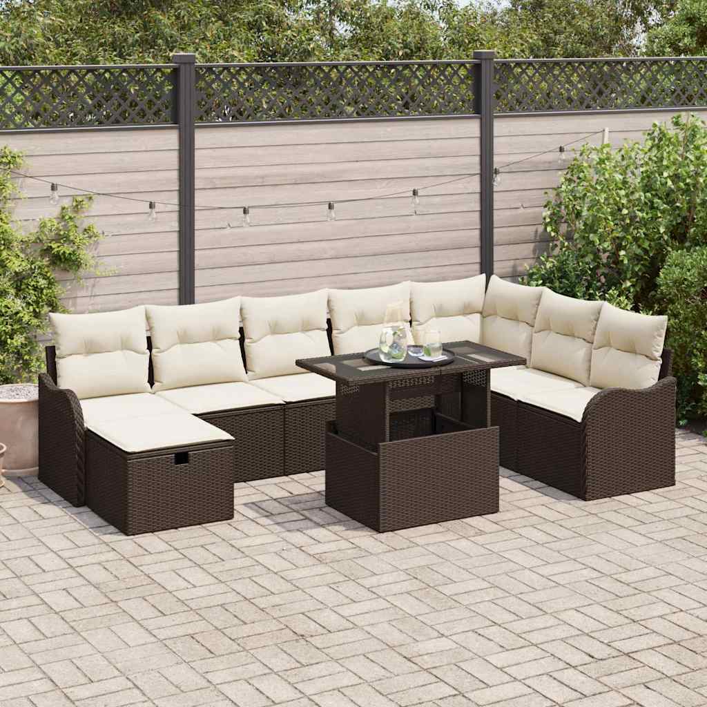 Conjunto de sofá de jardín con cojín 9 pcs Beige Poliratán