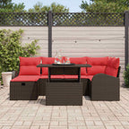 Conjunto de sofá de jardín con cojín 7 pcs Marrón Poliratán
