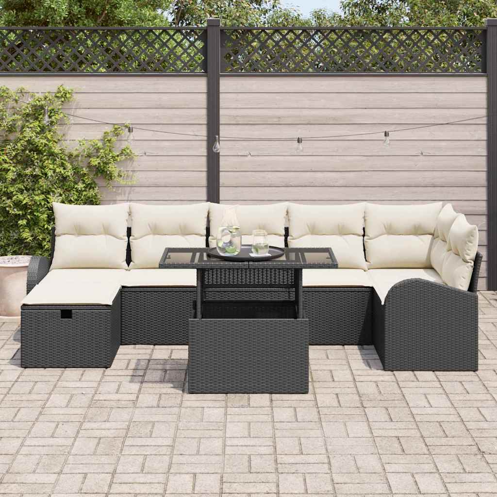 Conjunto de sofá de jardín con cojín 8 pcs Negro Poliratán