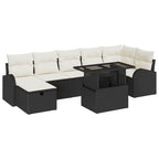 Conjunto de sofá de jardín con cojín 8 pcs Negro Poliratán