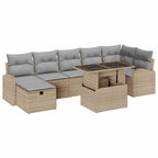 Conjunto de sofá de jardín con cojín 8 pcs Beige Poliratán