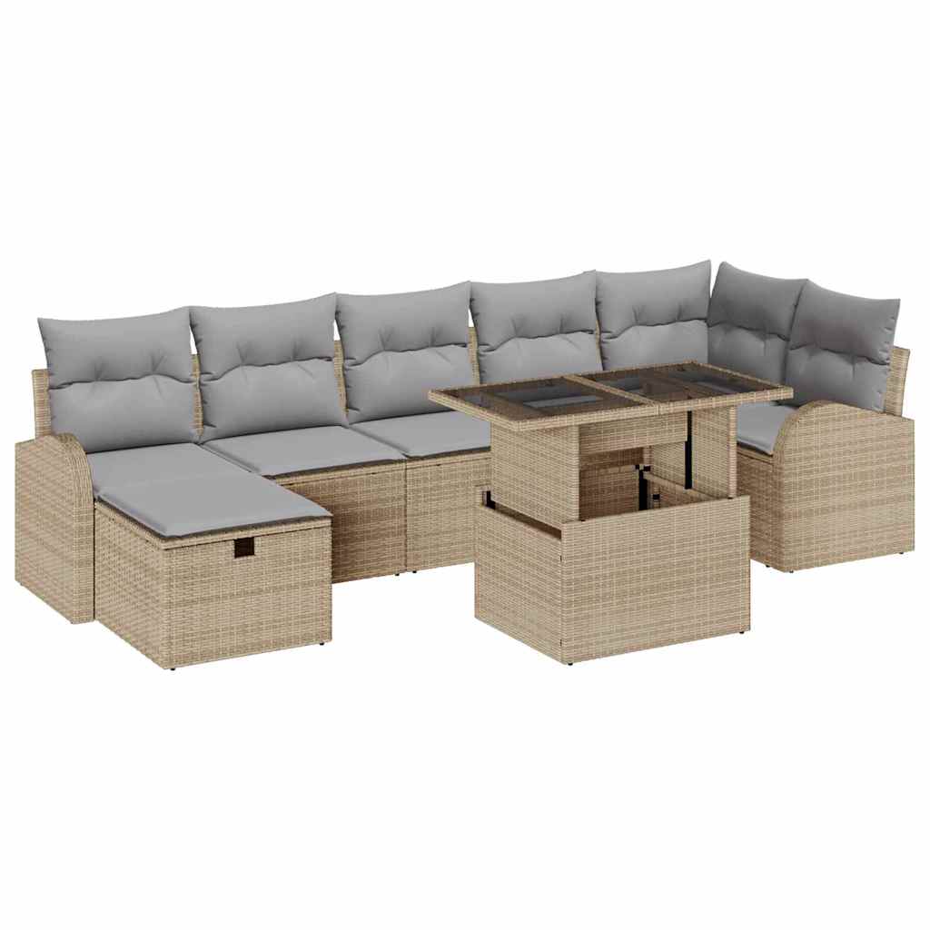 Conjunto de sofá de jardín con cojín 8 pcs Beige Poliratán