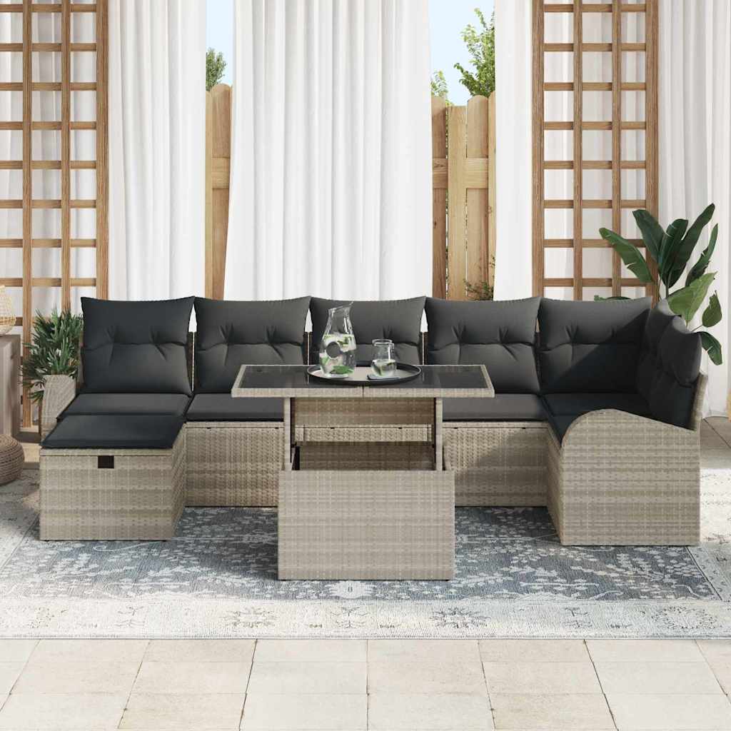Conjunto de sofá de jardín con cojín 8 pcs Gris claro Poliratán