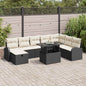 9-Piece Beige Poly Rattan Garden Sofa Set with Cushions