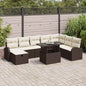 9-Piece Beige Poly Rattan Garden Sofa Set with Cushions