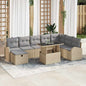 9-Piece Beige Poly Rattan Garden Sofa Set with Cushions