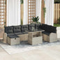 9-Piece Beige Poly Rattan Garden Sofa Set with Cushions
