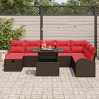 Conjunto de sofá de jardín con cojín 9 pcs Marrón Poliratán