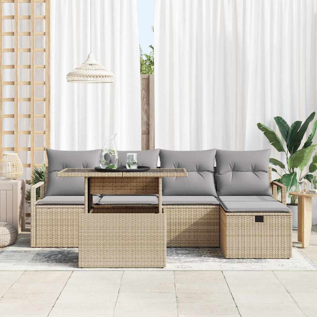 Conjunto de sofá de jardín con cojín 6 pcs Beige Poliratán