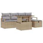 Conjunto de sofá de jardín con cojín 6 pcs Beige Poliratán