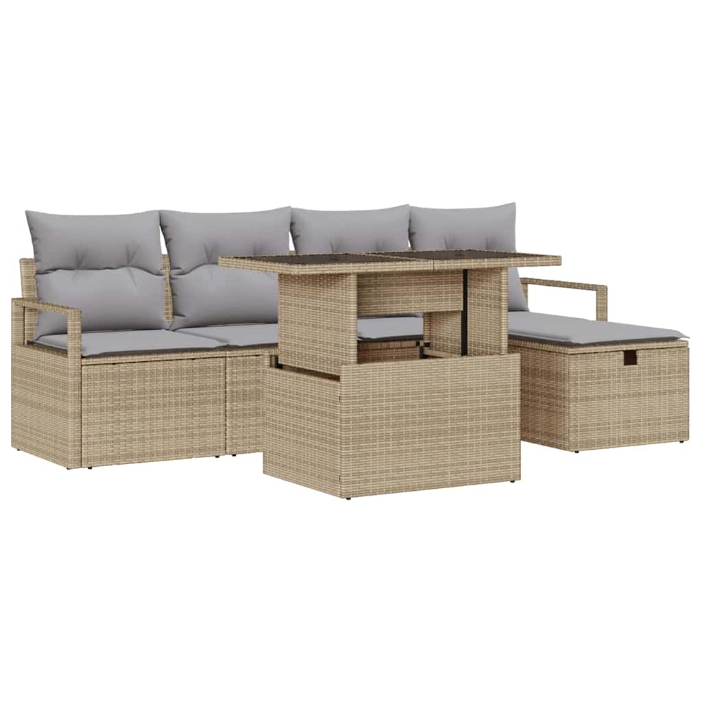 Conjunto de sofá de jardín con cojín 6 pcs Beige Poliratán