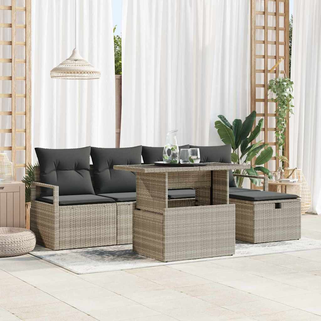 Conjunto de sofá de jardín con cojín 6 pcs Beige Poliratán
