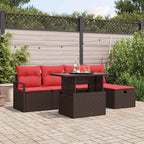 Conjunto de sofá de jardín con cojín 6 pcs Marrón Poliratán