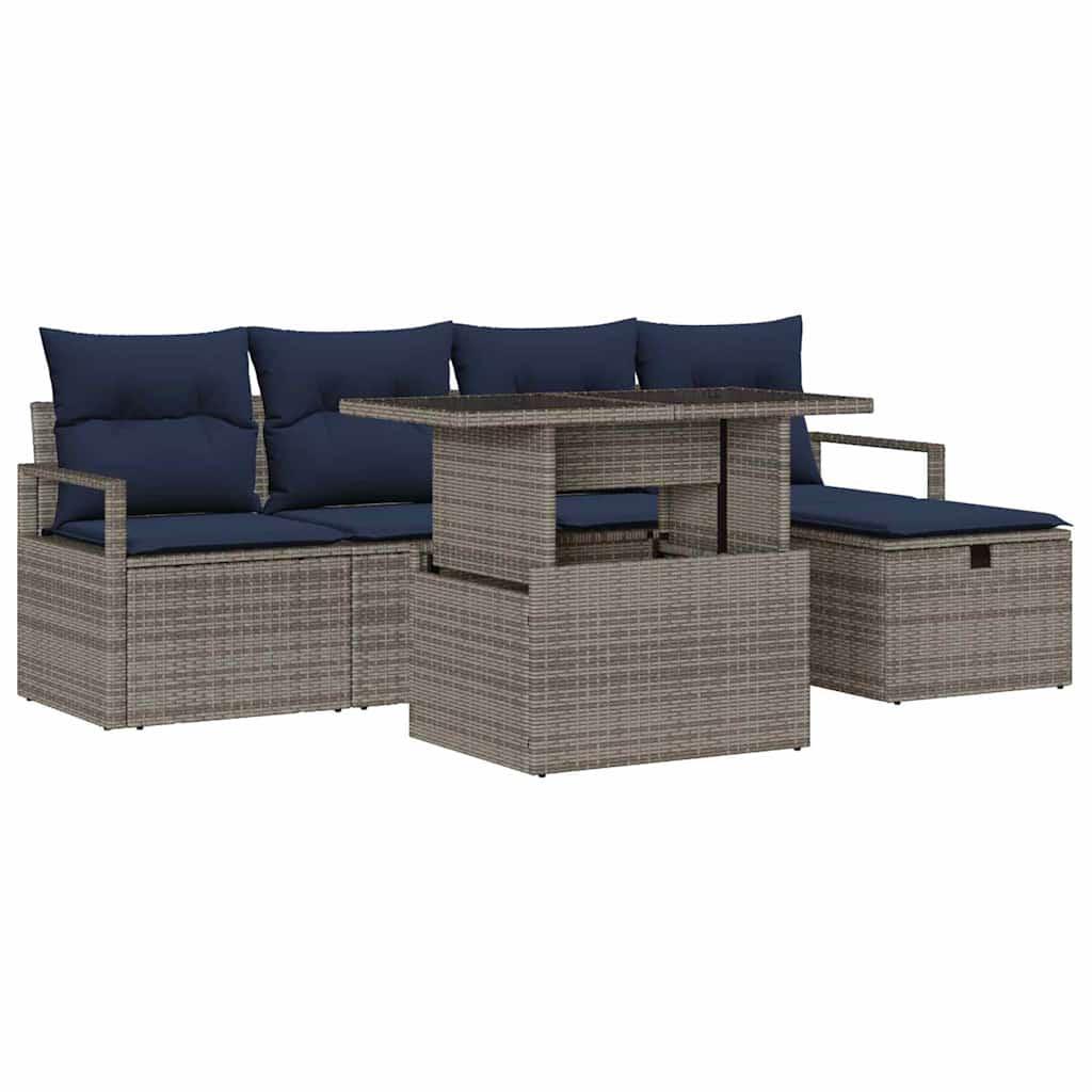 Conjunto de sofá de jardín con cojín 6 pcs Gris Poliratán