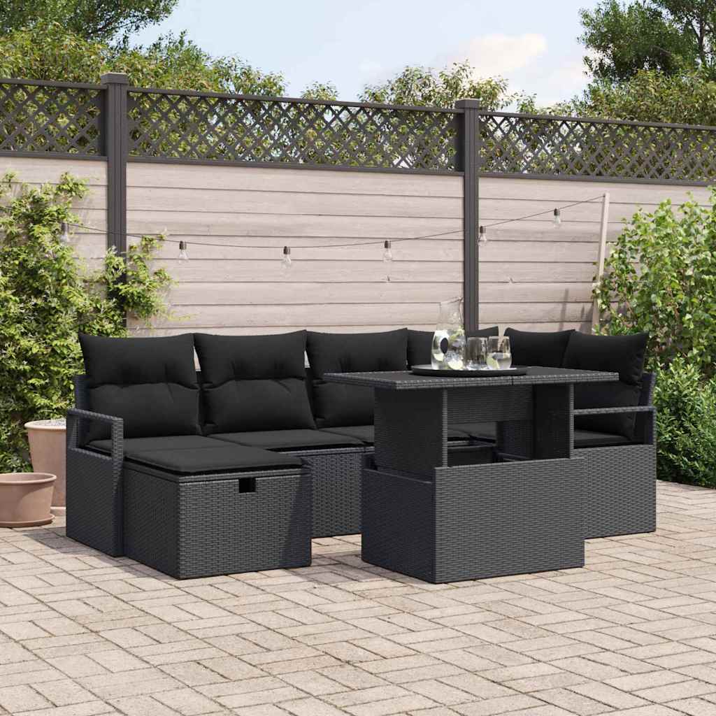Conjunto de sofá de jardín con cojín 7 pcs Beige Poliratán