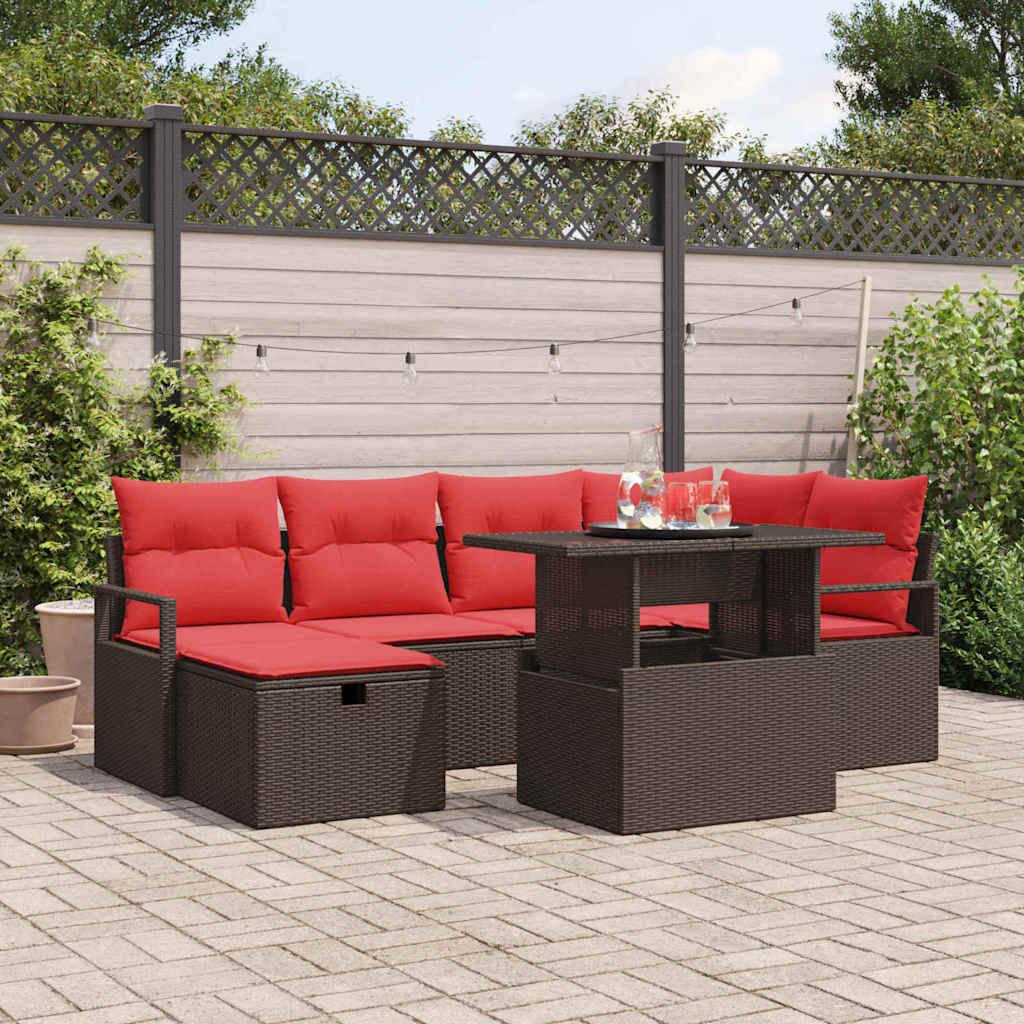 Conjunto de sofá de jardín con cojín 7 pcs Marrón Poliratán