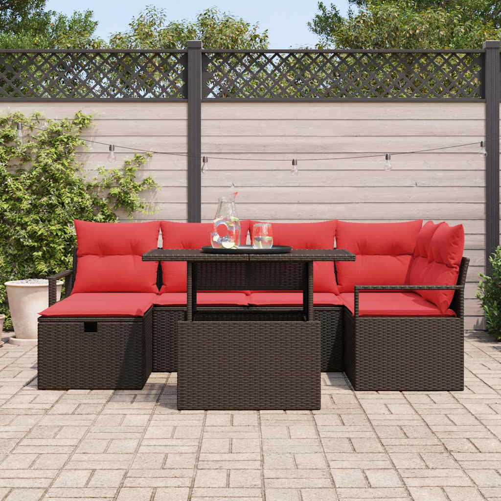 Conjunto de sofá de jardín con cojín 7 pcs Marrón Poliratán