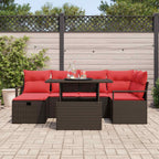 Conjunto de sofá de jardín con cojín 7 pcs Marrón Poliratán