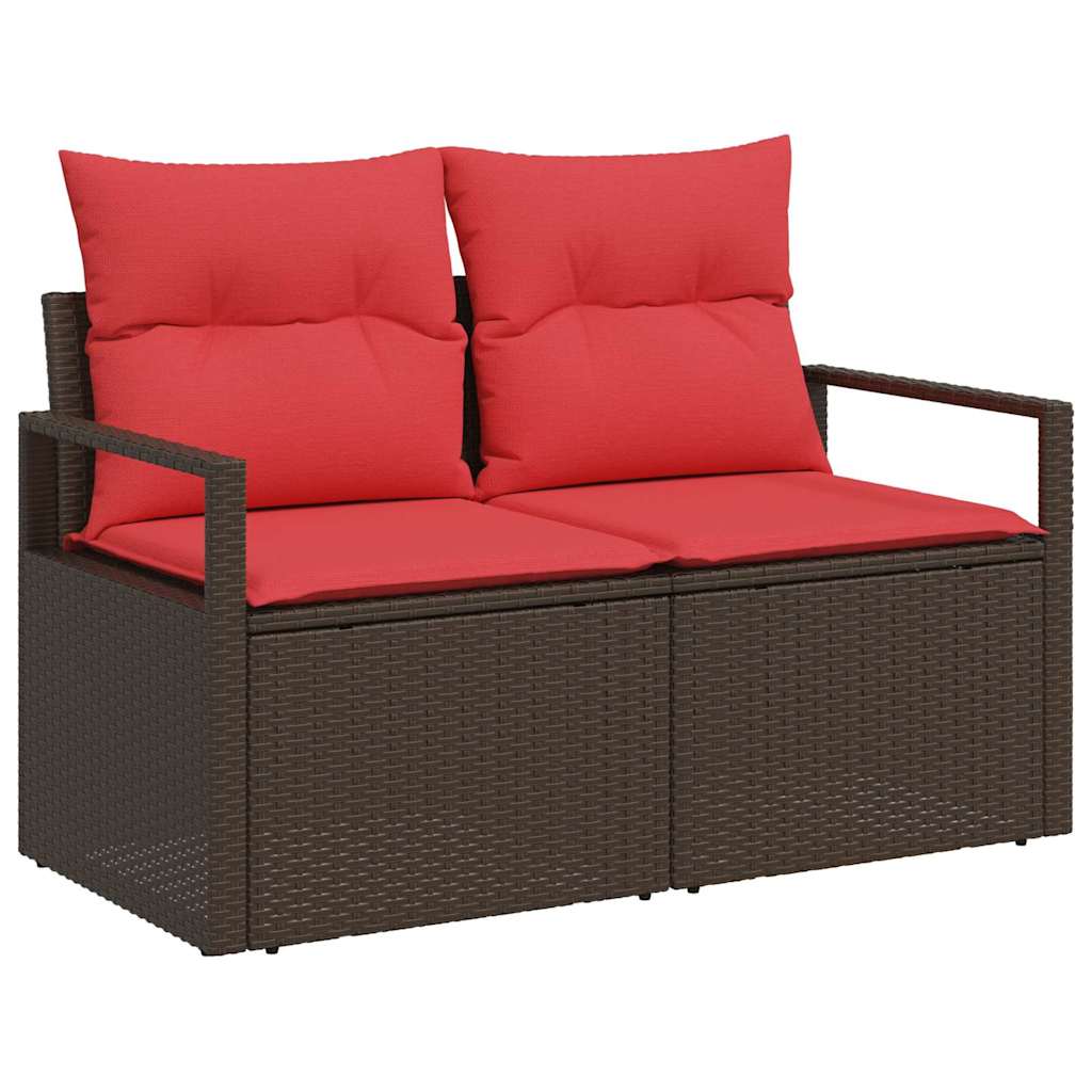 Conjunto de sofá de jardín con cojín 7 pcs Marrón Poliratán