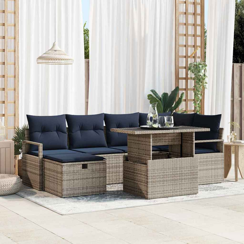 Conjunto de sofá de jardín con cojín 7 pcs Marrón Poliratán