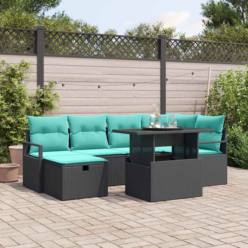 Conjunto de sofá de jardín con cojín 7 pcs Marrón Poliratán