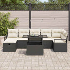 Conjunto de sofá de jardín con cojín 8 pcs Negro Poliratán