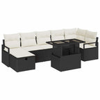 Conjunto de sofá de jardín con cojín 8 pcs Negro Poliratán