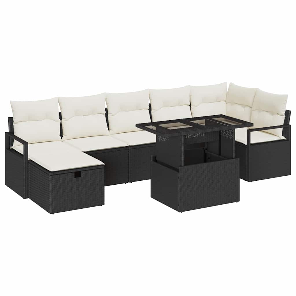 Conjunto de sofá de jardín con cojín 8 pcs Negro Poliratán