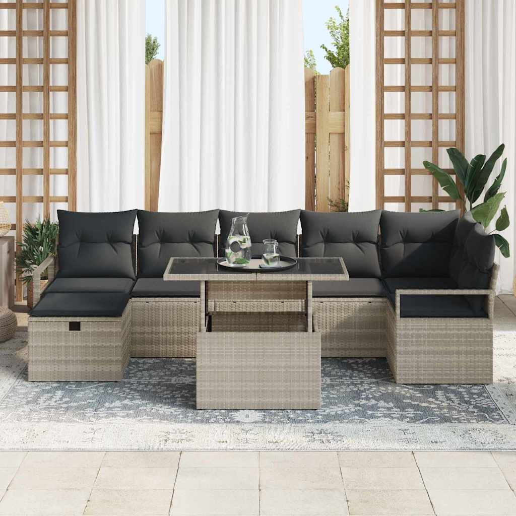 Conjunto de sofá de jardín con cojín 8 pcs Gris claro Poliratán