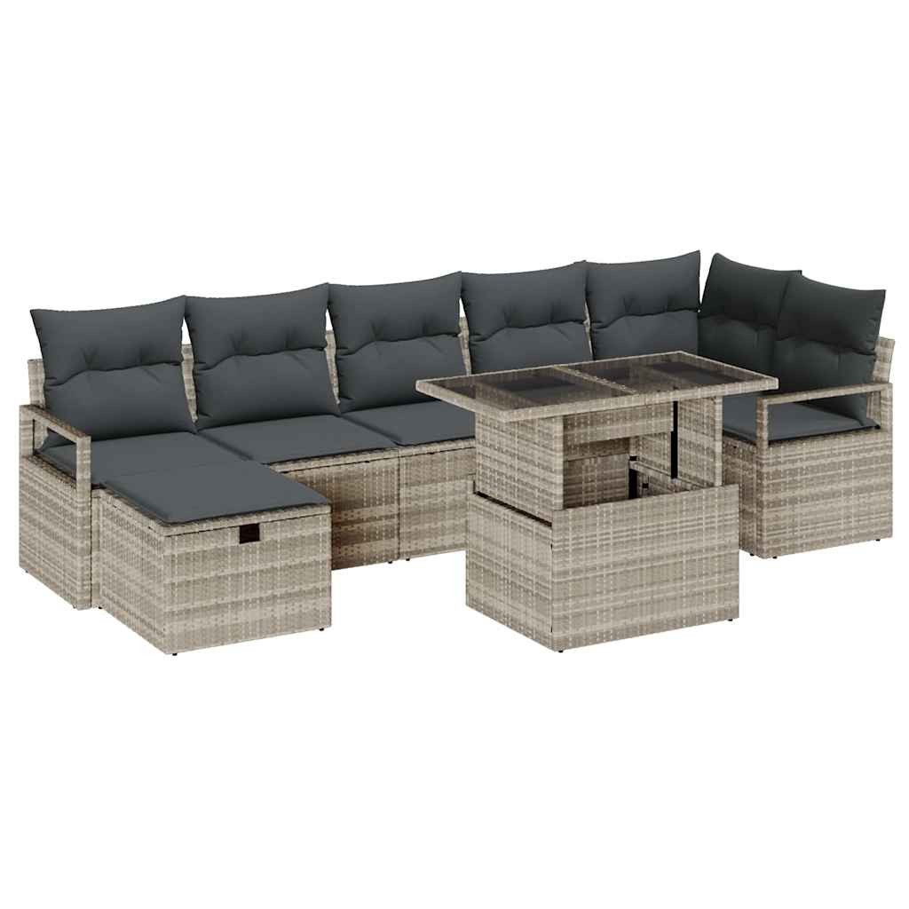 Conjunto de sofá de jardín con cojín 8 pcs Gris claro Poliratán