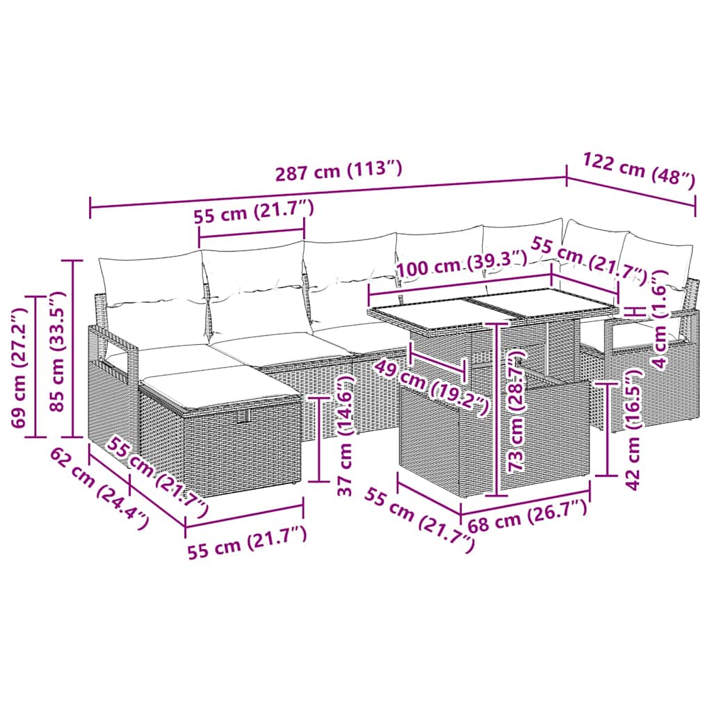 Conjunto de sofá de jardín con cojín 8 pcs Gris claro Poliratán