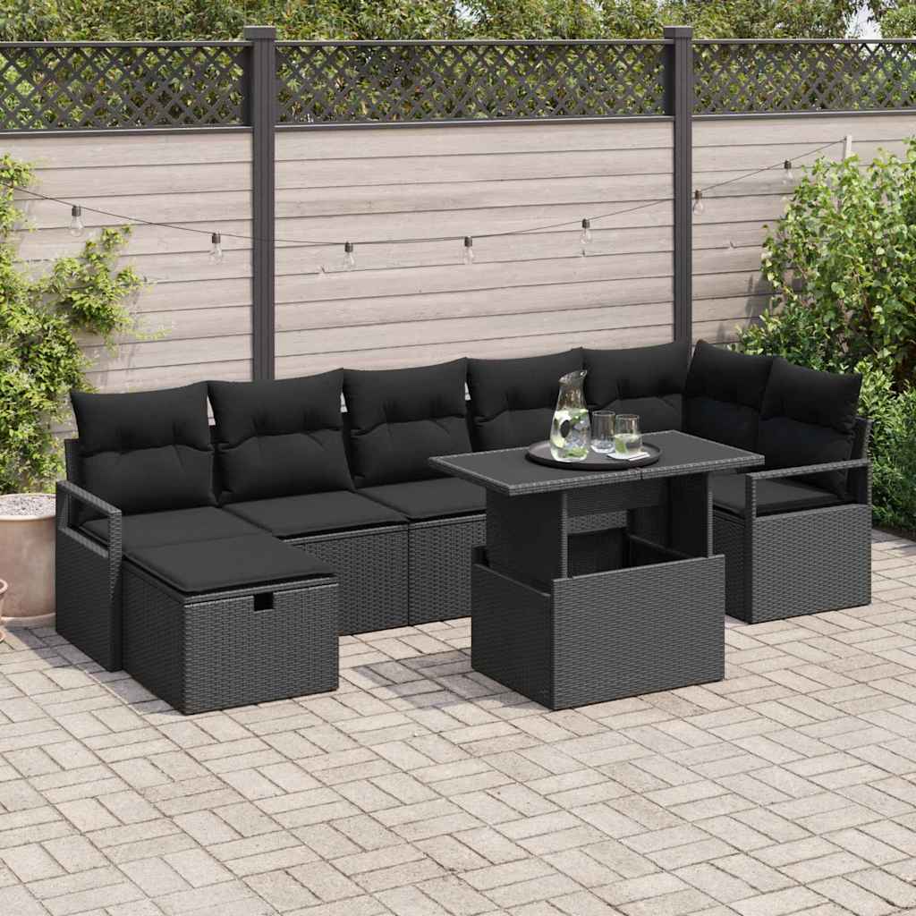 Conjunto de sofá de jardín con cojín 8 pcs Negro Poliratán
