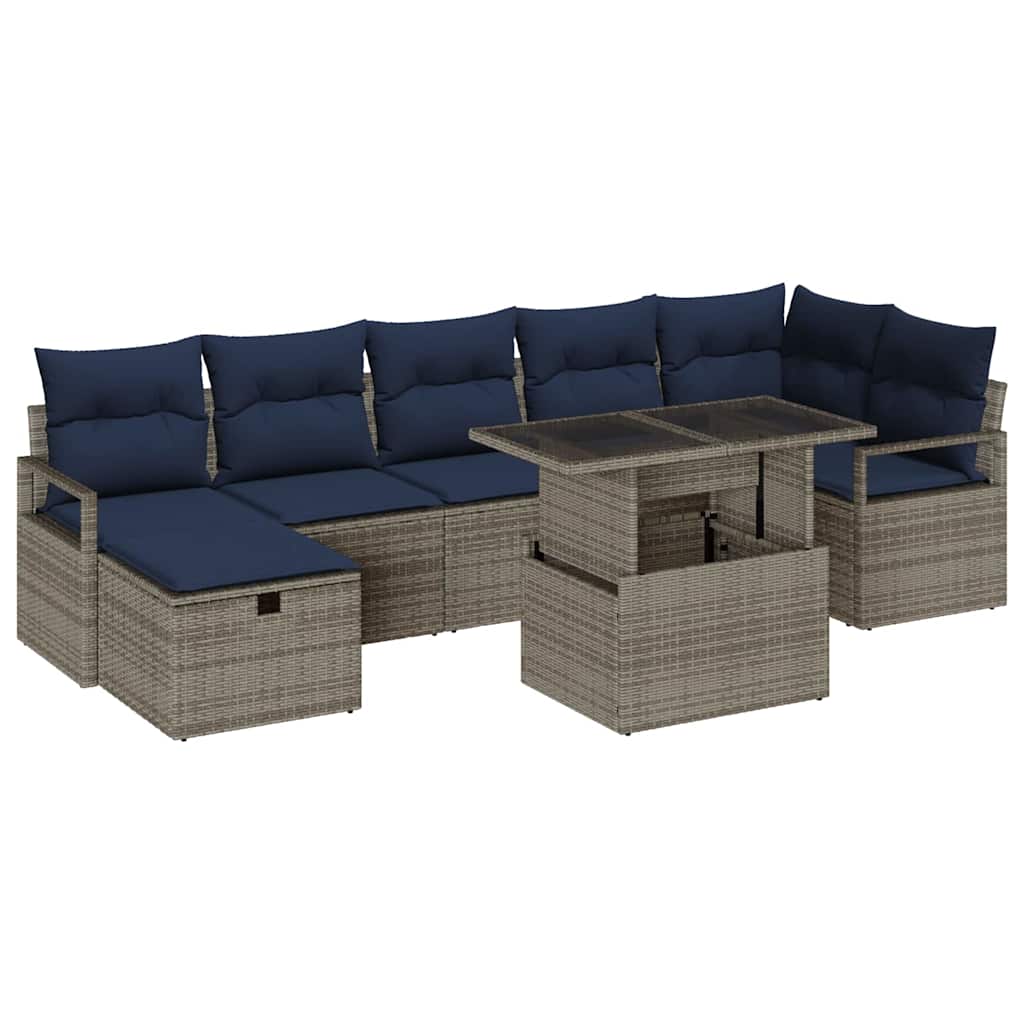 Conjunto de sofá de jardín con cojín 8 pcs Gris Poliratán