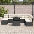 Conjunto de sofá de jardín con cojín 9 pcs Negro Poliratán