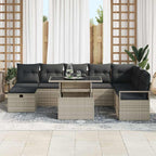 Conjunto de sofá de jardín con cojín 9 pcs Gris claro Poliratán