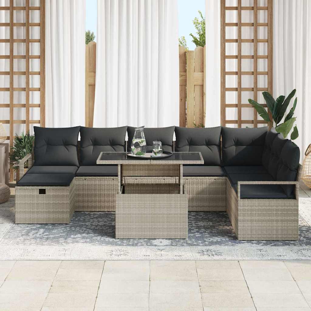 Conjunto de sofá de jardín con cojín 9 pcs Gris claro Poliratán