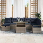 Conjunto de sofá de jardín con cojín 9 pcs Gris Poliratán
