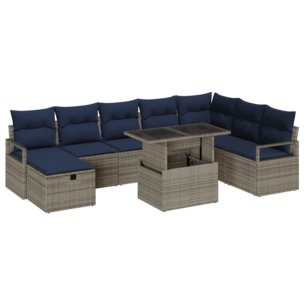 Conjunto de sofá de jardín con cojín 9 pcs Gris Poliratán