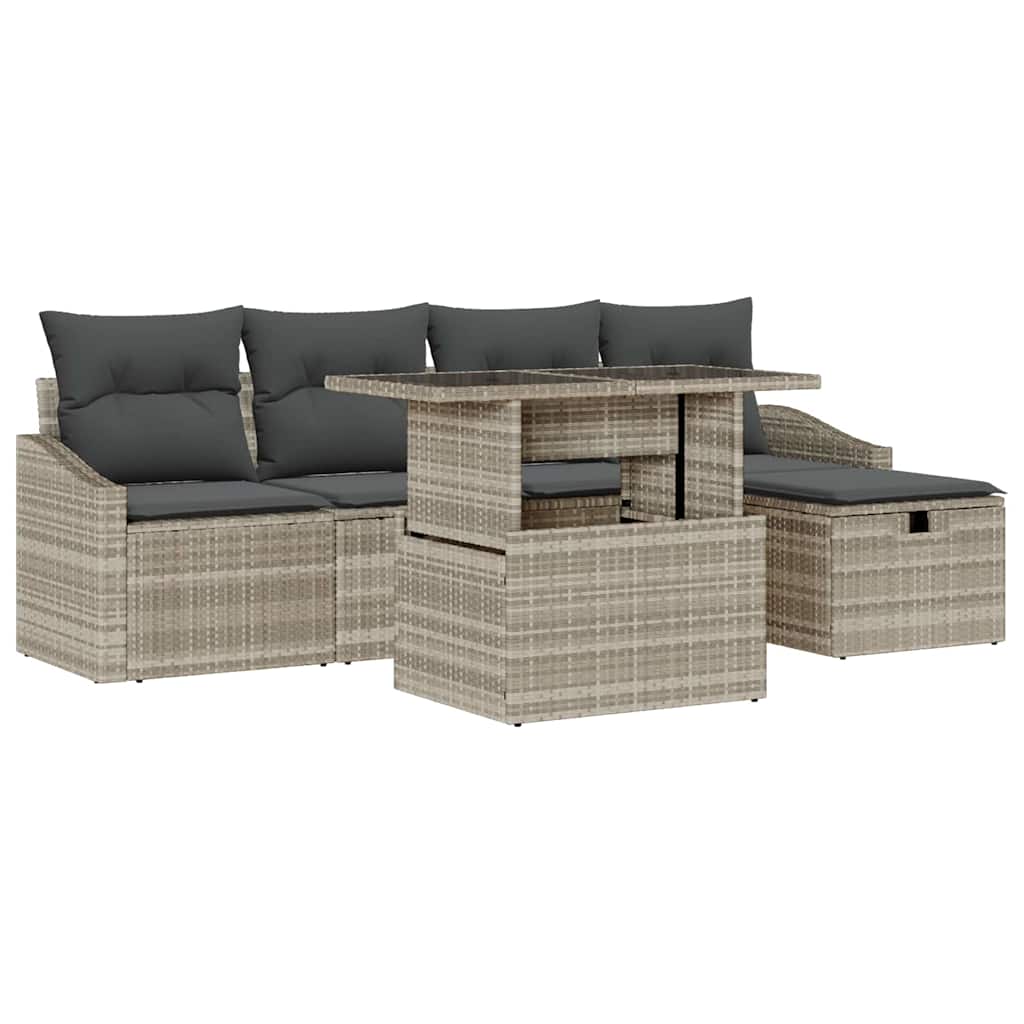 Conjunto de sofá de jardín con cojín 6 pcs Gris claro Poliratán